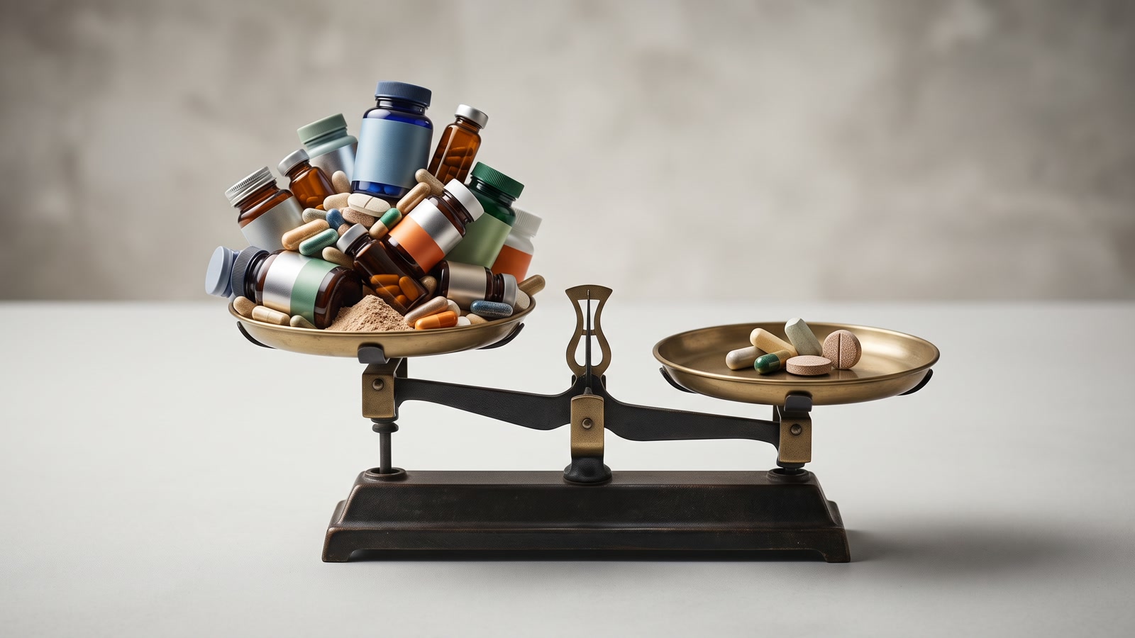 Multiple supplement bottles arranged for comparison and overlap review.